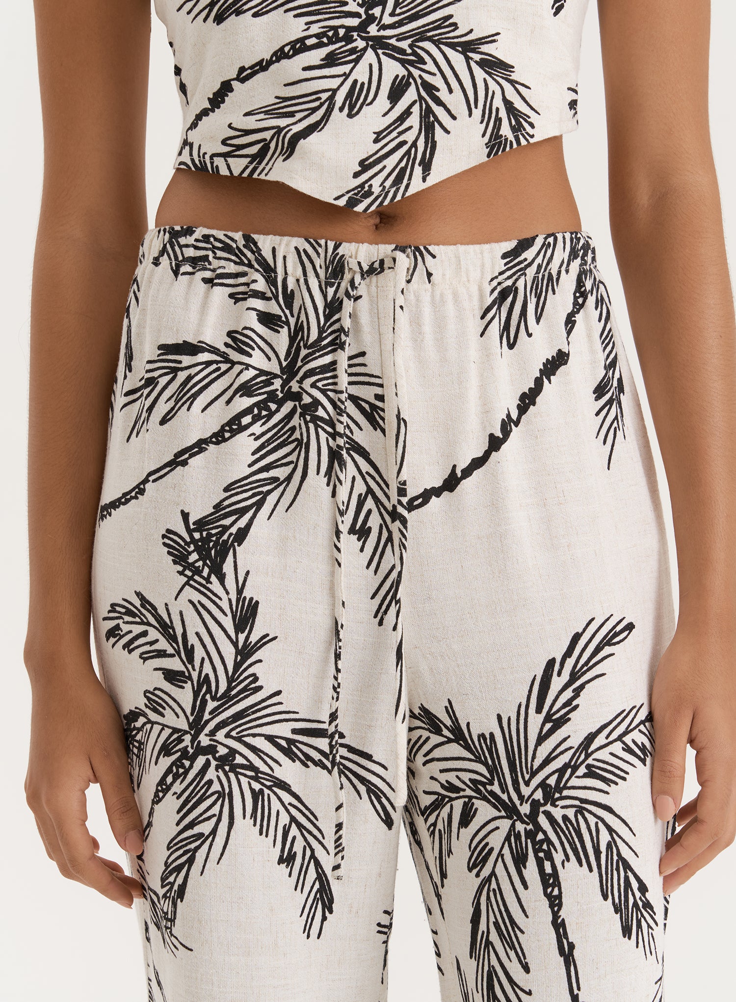 Printed Linen Blend Wide Leg Trouser